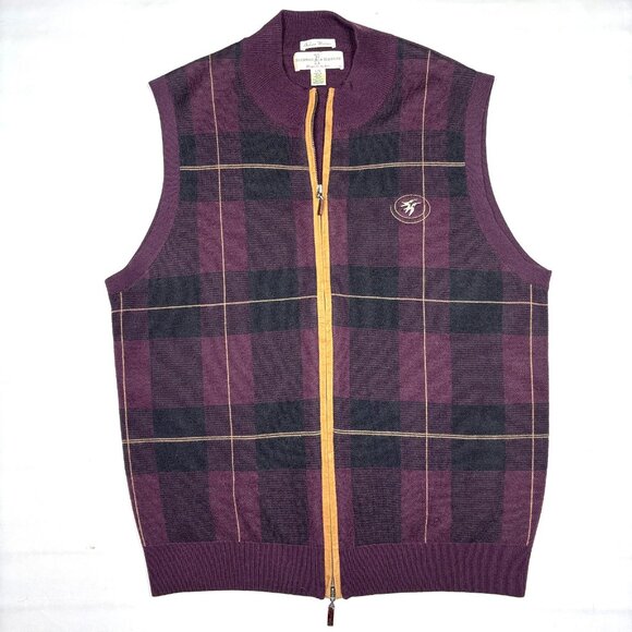 Fairway & Greene Purple Plaid Italian Merino Wool Golf Sleeveless Sweater Mens L - Picture 1 of 8